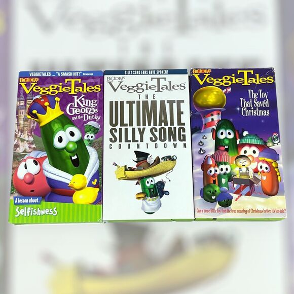 VeggieTales: 3 VHS Lot Toy Saved Christmas King George Ducky Ultimate Silly Song - Picture 1 of 12